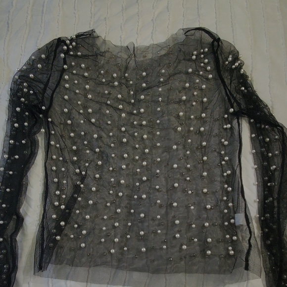 Sheer Black Pearl Embellished Top - Picture 4 of 4
